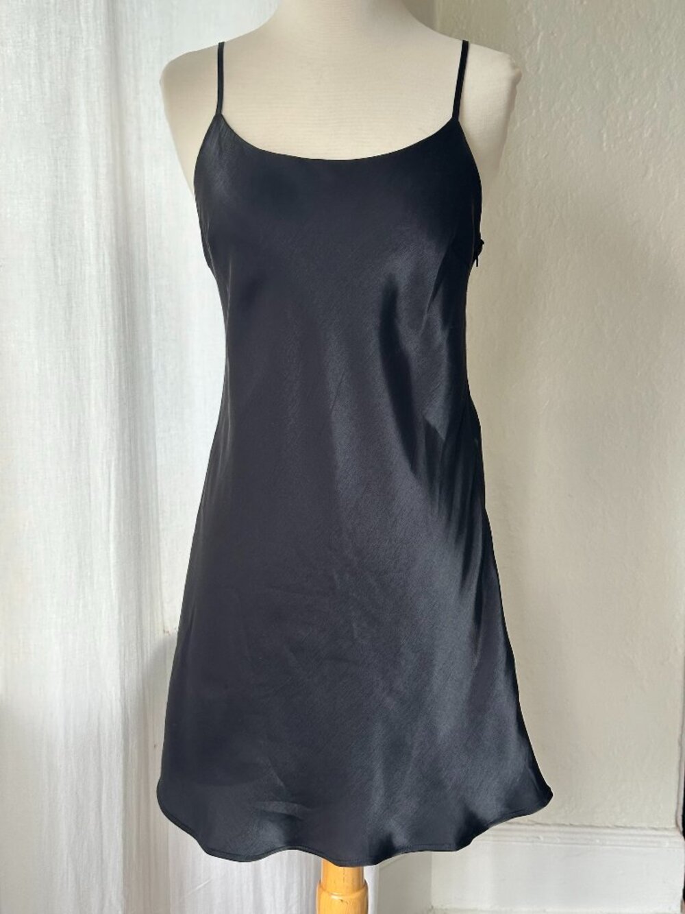 Forever 21 Black Satin Slip Mini Dress Bias Cut Y2K 90s Size S